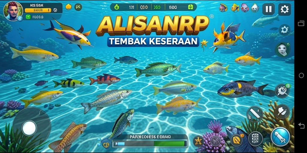 Tampilan gameplay seru dalam ALISANRP saat menembak ikan.