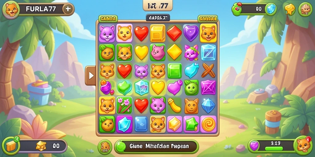 Screenshot gameplay FURLA77 yang menampilkan serunya mencocokkan ikon.