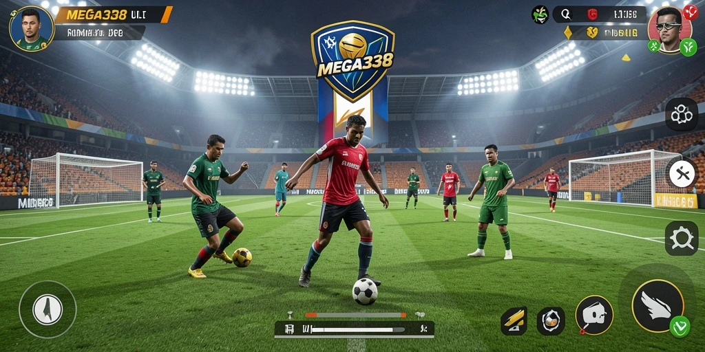 Tampilan mendebarkan dari gameplay sepak bola di MEGA338.