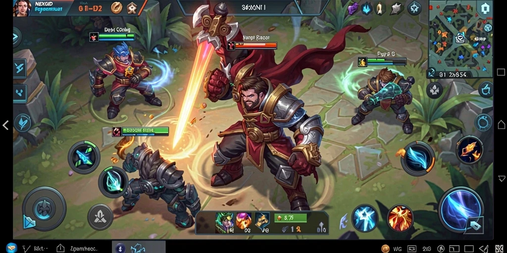 Tampilan gameplay NEXGID yang menampilkan pertempuran seru antara karakter MOBA.
