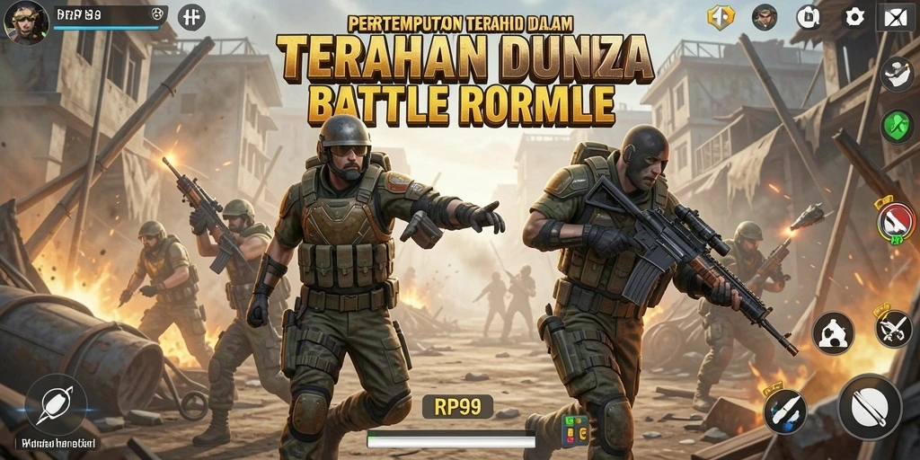 Gameplay intens dalam pertempuran Battle Royale yang mendebarkan.
