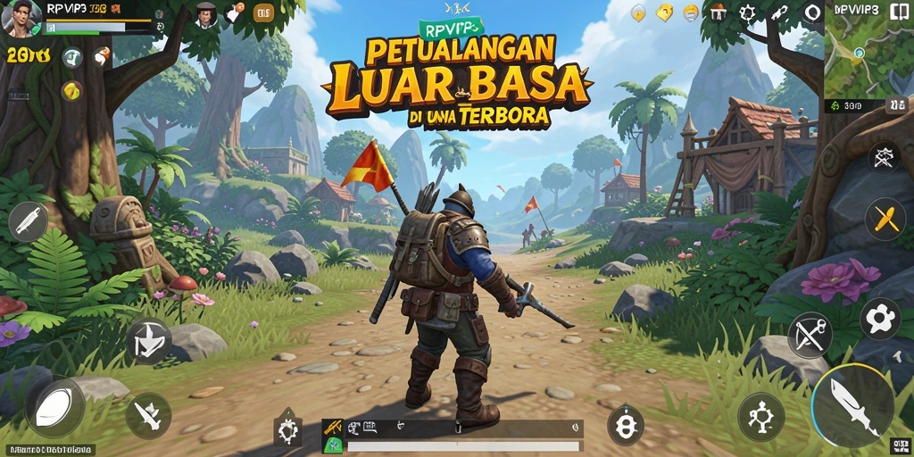 Screenshot gameplay RPVIP3 menunjukkan eksplorasi dunia yang luas.