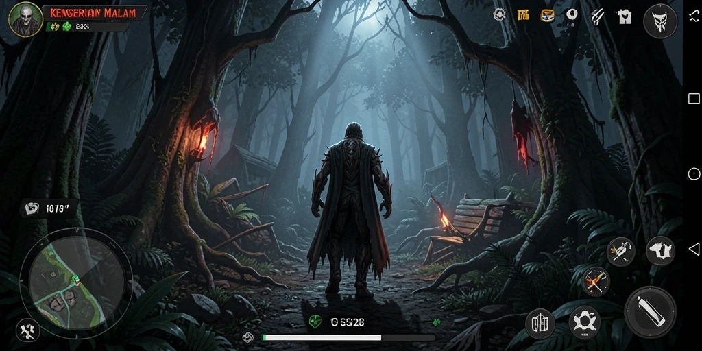 Gameplay menegangkan di hutan penuh kengerian.