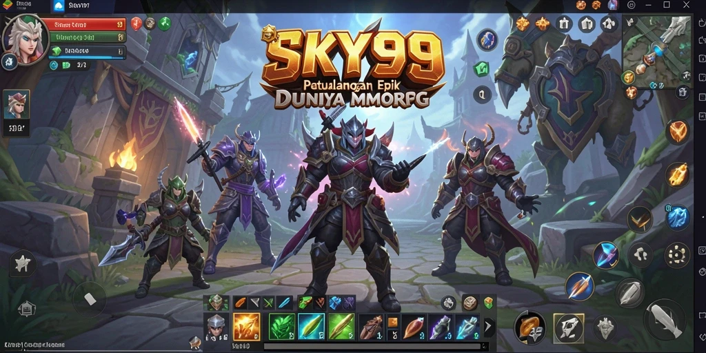 Tampilan gameplay SKY99 yang menakjubkan menunjukkan pertempuran epik di dunia MMORPG.