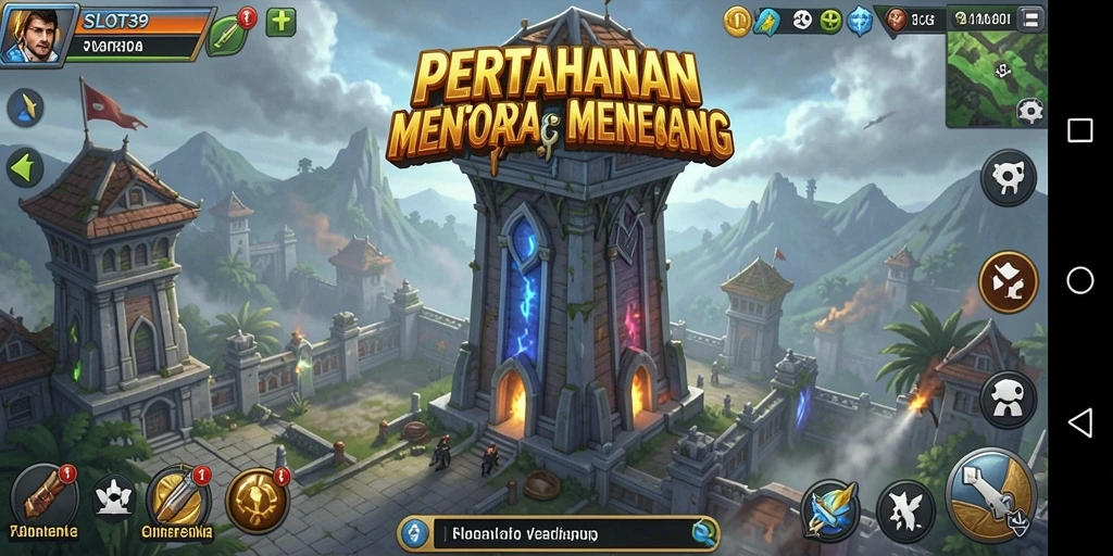 Tangkapan layar menunjukkan gameplay seru dari SLOT39 dalam melindungi menara.