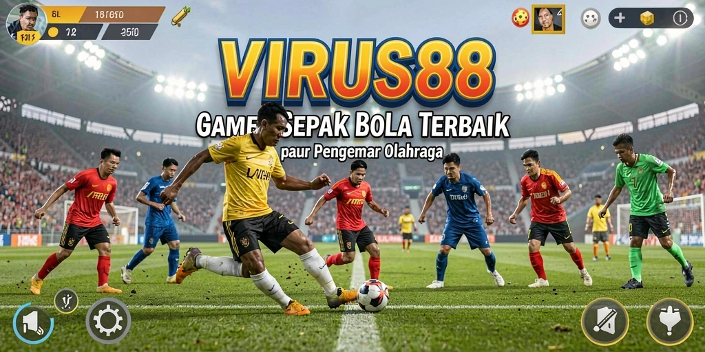 Screenshot gameplay <strong>VIRUS88</strong> menunjukkan aksi seru di lapangan sepak bola.