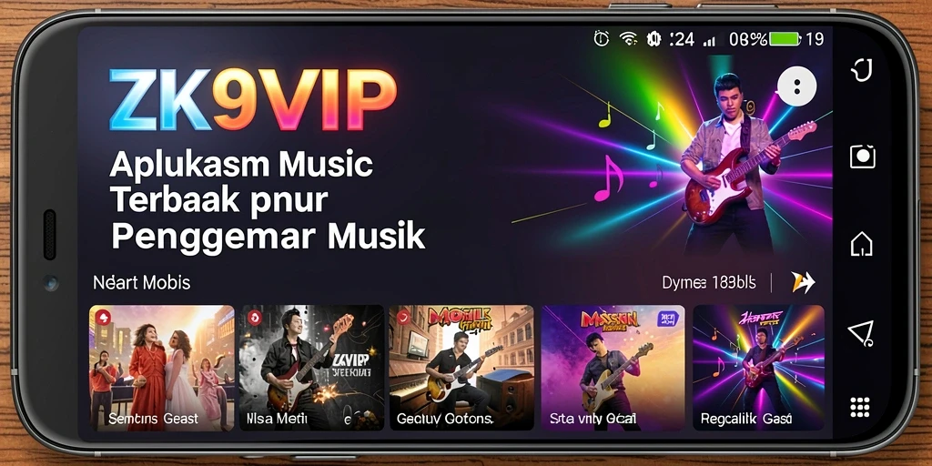 Screenshot ZK9VIP menampilkan pengguna menikmati musik dengan antarmuka yang menarik.